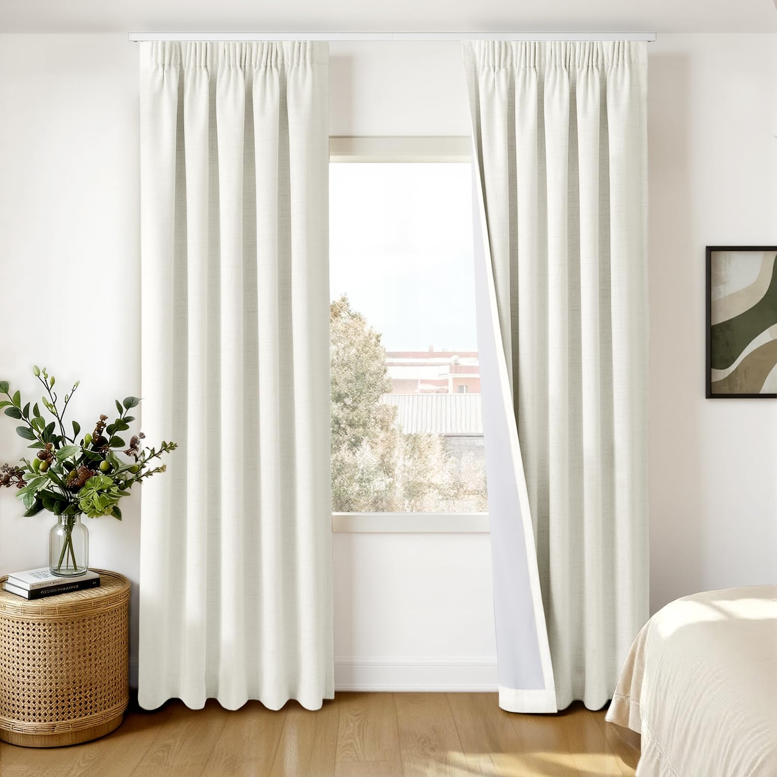 INOVADAY 100% Cortinas Opacas para Salón 2 Piezas 140x225 cm, Blanco | Cortinas Térmicas para Dormitorio, Aislantes del Frío y Calor, Privacidad, Instalación Flexible, con Cinta Fruncidora, OEKO