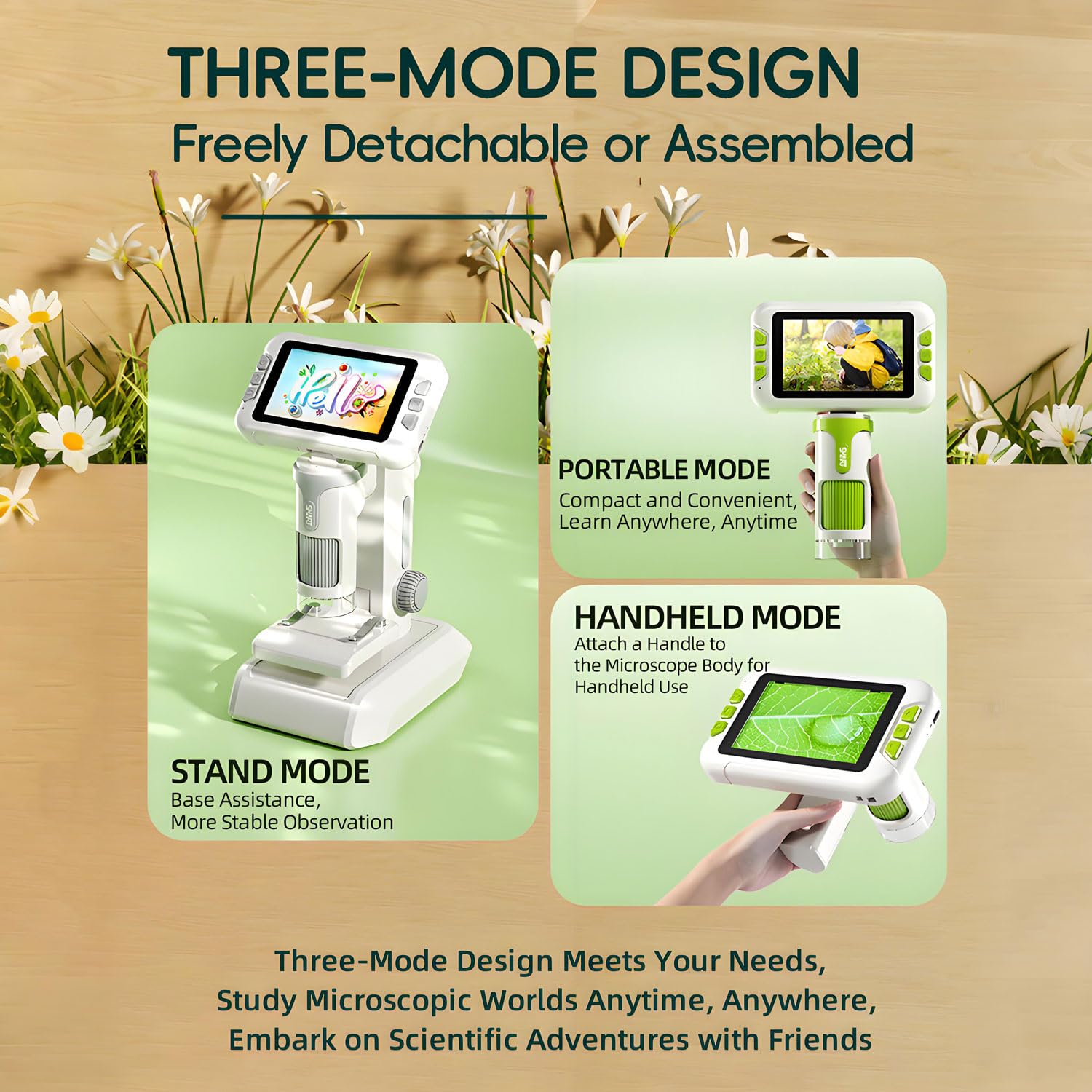 Microscopio Digital para Niños, Microscopio PortáTil 1600x con Pantalla LCD 4.0" para Fotos y Videos Microscopi Infantil Educativo Regalo para Niños 6-12 Años para Ciencia y Experimentos (Verde)