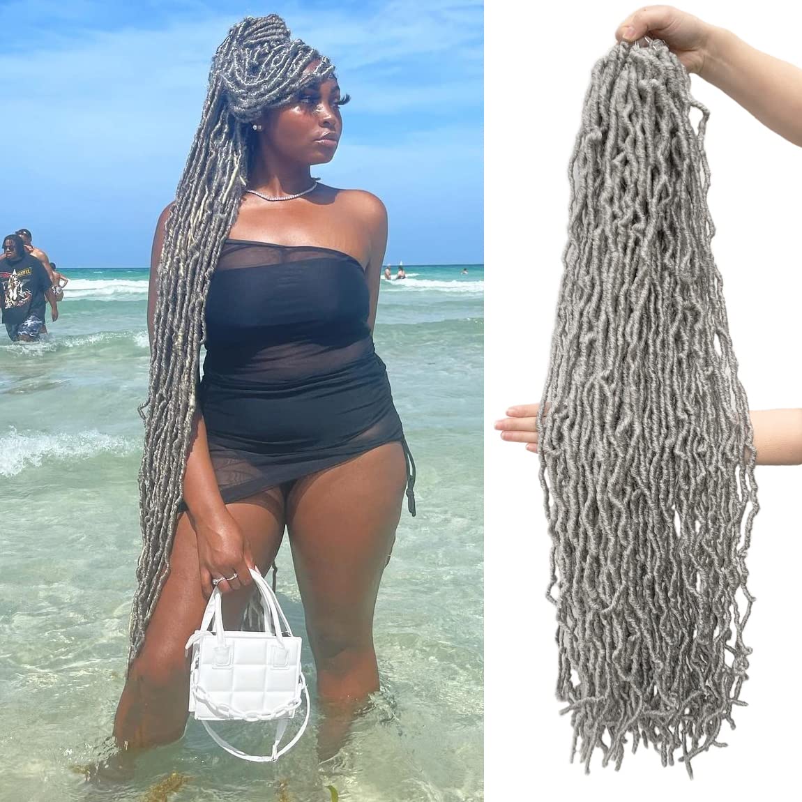 Grey Faux Soft Locs 36 Inch 7 Packs Gray Color Crochet Locs Hair Whole Strand No Extended Pre-looped Long Locs Synthetic Crochet Braids Hair Extensions For Black Women (36inch, 7packs, Grey)