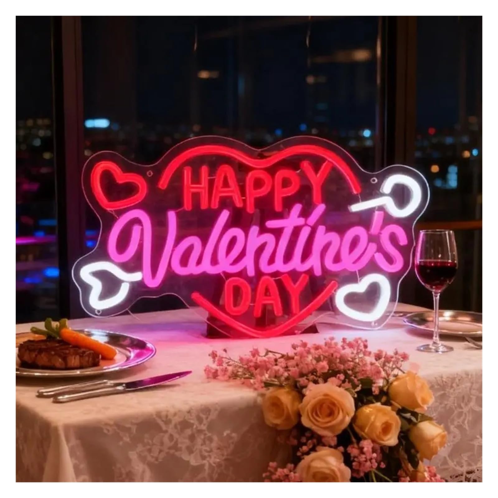 Hängende Kunst-Leuchtreklamen Happy Valentine's Day Neonlichtschild, USB-dimmbare Wanddekoration für Schlafzimmer, Spielzimmer, Wohnzimmer, Party 14.96x9.65in