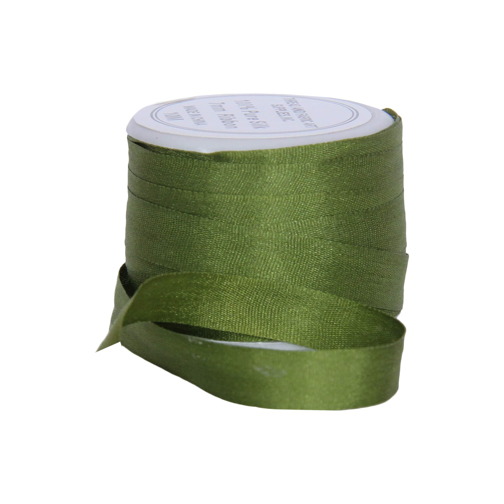 Threadart 100% Pure Silk Ribbon - 3 Sizes - Dozens of Colors - Dark Sage - 7mm No. 653