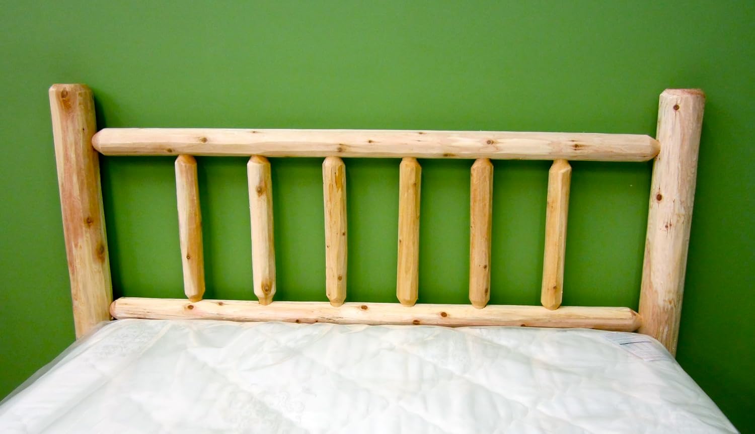 Log Headboard, Queen Size - Unfinished Natural Beige, Solid White Cedar Wood, Heavy Duty, Amish Handcrafted in USA