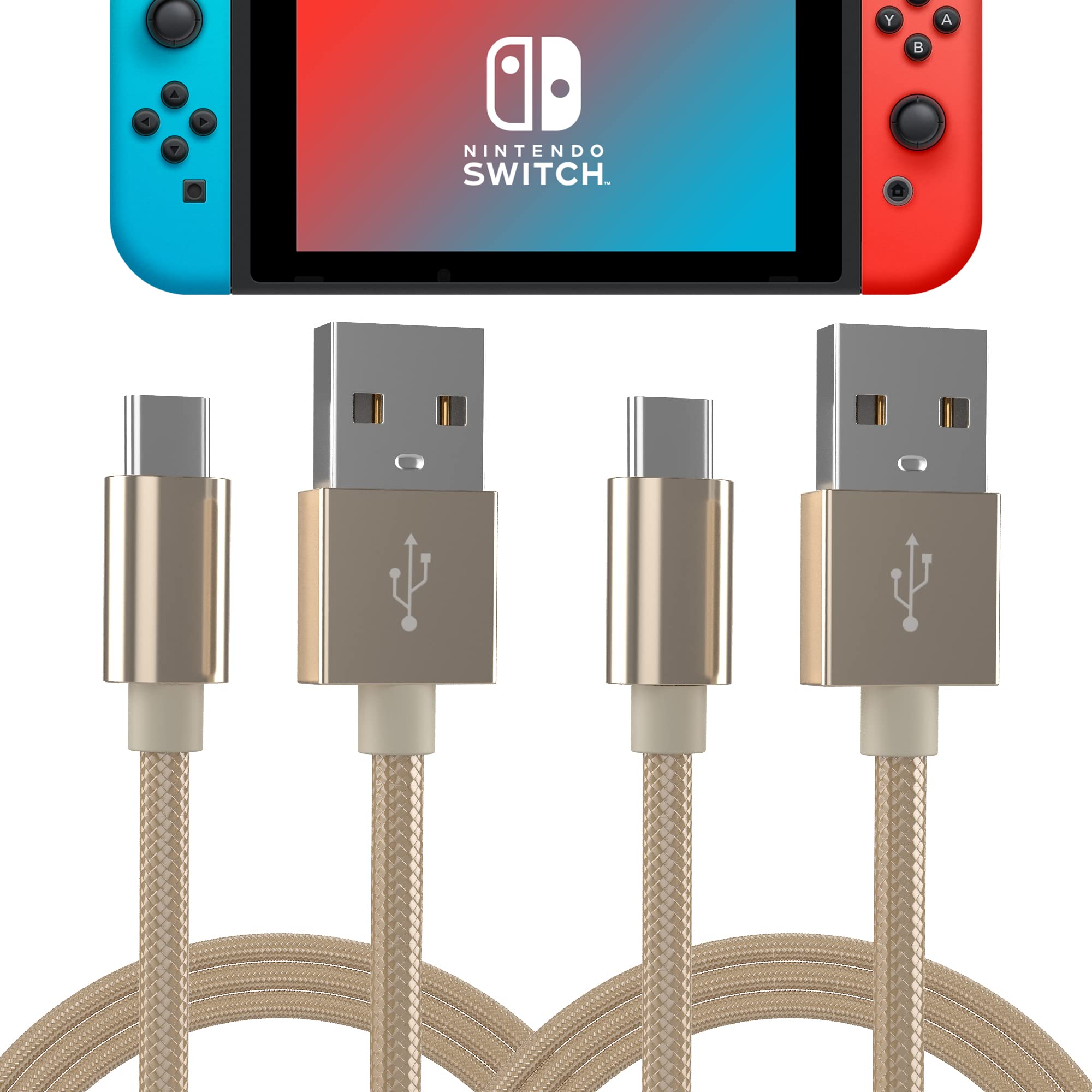 Amazon.com: Gaming Console Controller Charging Cable Compatible with  Nintendo Switch, USB-C to USB-A - 6 ft Nylon Braided Type C Game System  Fast-Charging Cord by TALK WORKS (Gold, Pack of 2) (14500) :