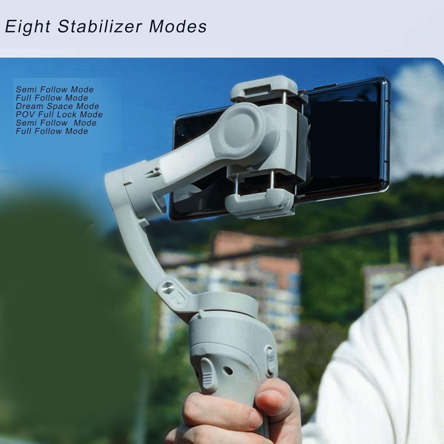 ASHATA Phone Gimbal Stabilizer, 3-Axis Smartphone Foldable Handheld Stabilizer Built in Tripod Fill Light Bluetooth Selfie Stick Face Object Tracking Anti Shake for Travel Vlogging