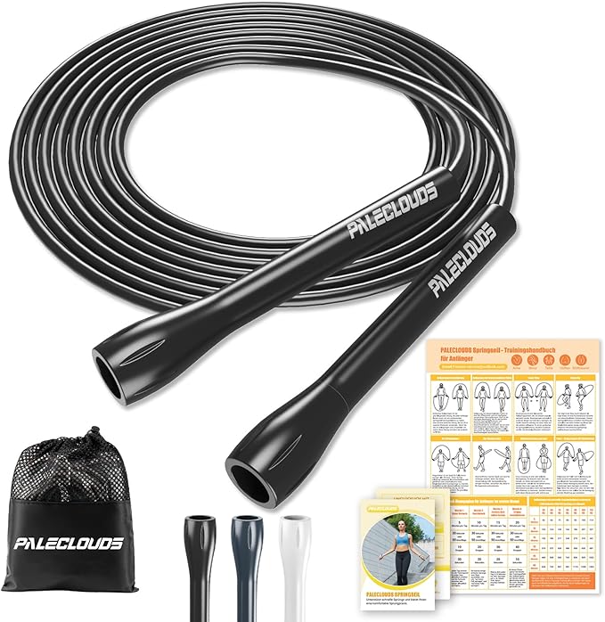 Springseil Verstellbares für Speed Skipping, PVC Springseil Erwachsene Fitness für Damen, Herren und Kinder, 3M Leichtes Springseil Mit Trainingsposter und ABS Rutschfester Griff