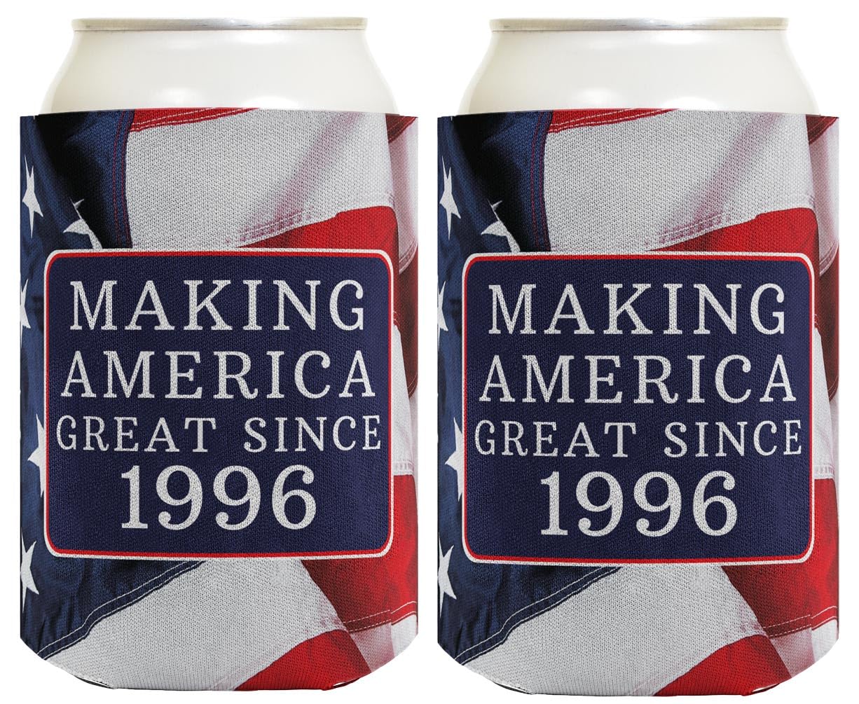 30th Birthday Gag Gifts for Birthday Party Making America Great Since 1996 2 Pack Can Coolie Drink Coolers Coolies USA Flag