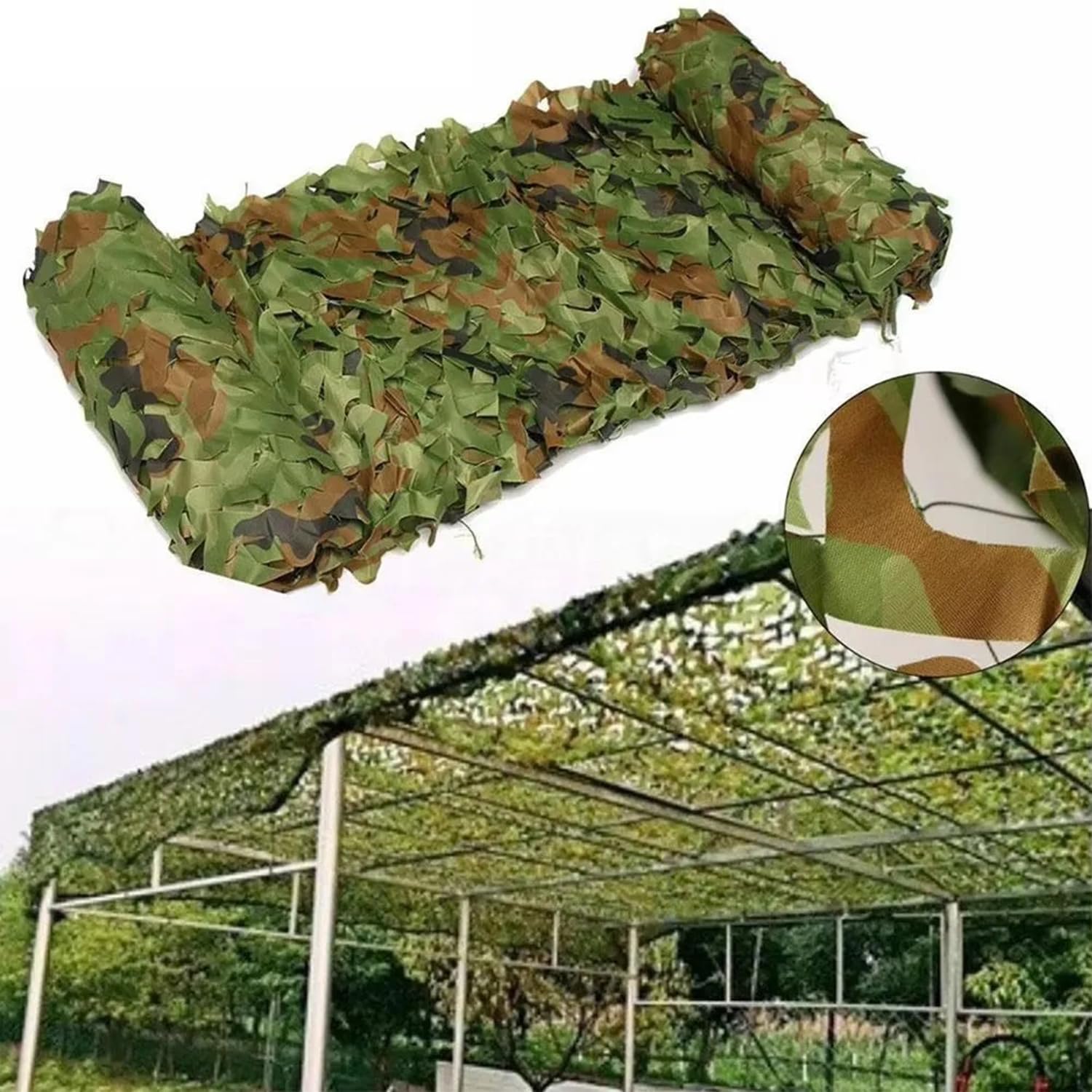 Rete Mimetica,Rete Militare,Rete Ombreggiante,Copertura Parasole Per La Caccia,Per Decorazione,Protezione Dal Sole,Caccia,Persiane,Tiro,Occultamento,Campeggio(Doppio strato rinforzato,Verde) (5 x 5 M)