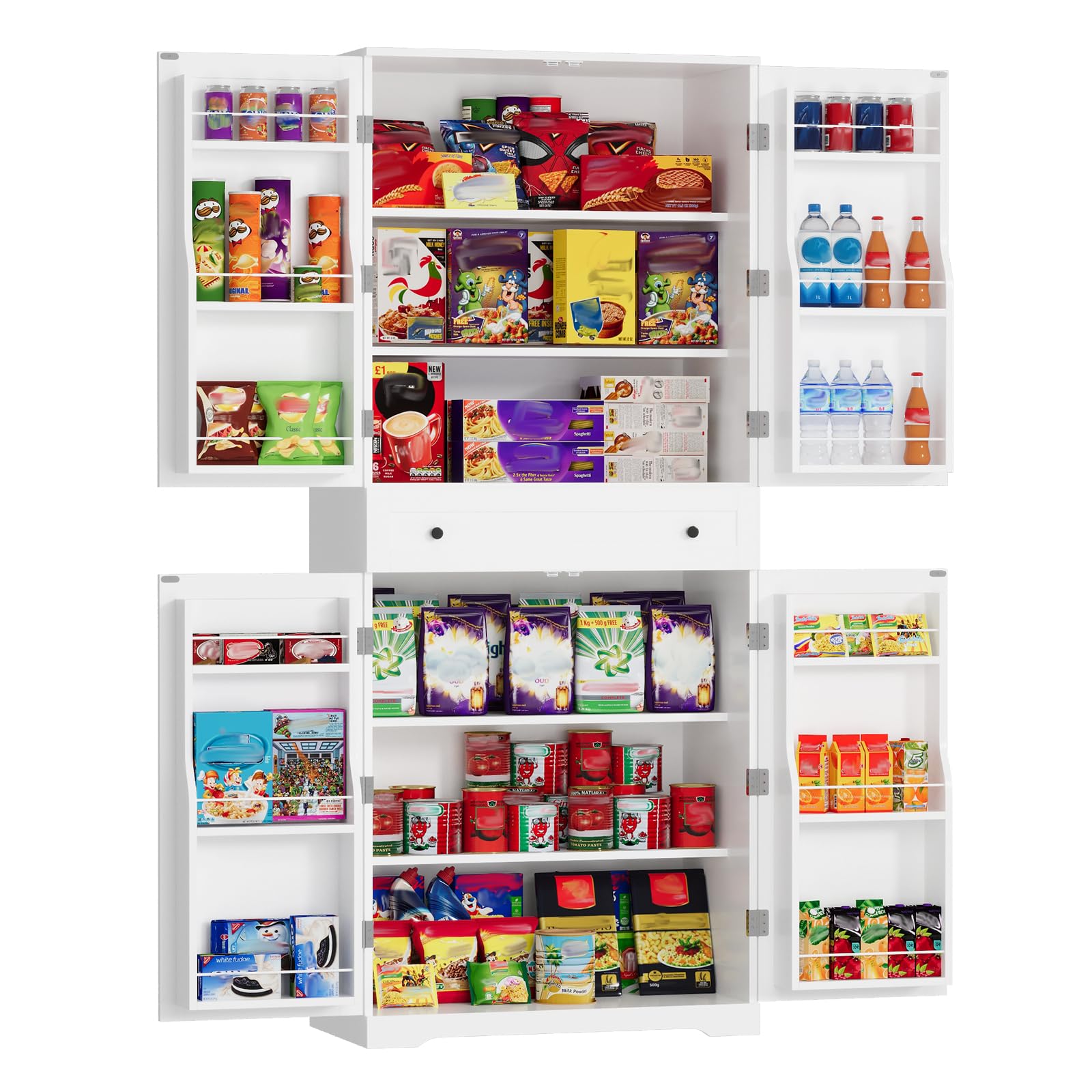 VOWNER Mueble Auxiliar de Cocina, Armario Aparador, Alacena de Despensa, 183H x 76L x 40W cm, Mueble Cocina, con 12 Estantes Laterales en la Puerta y 4 Baldas Ajustables (Blanco)