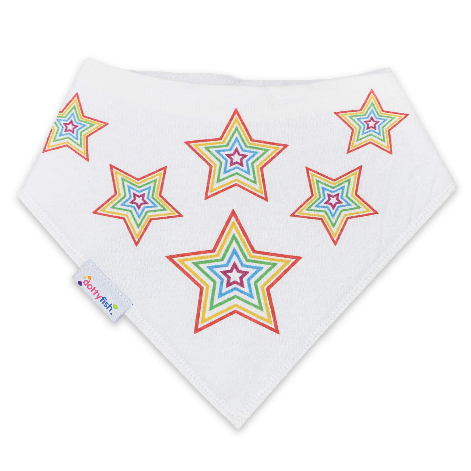 Dotty Fish Baby Bandana Bibs – Organic Cotton Dribble & Teething Bibs with Super Absorbent Fleece Backing, Adjustable Popper Closure, for Newborns & Toddlers – Rainbow Stars