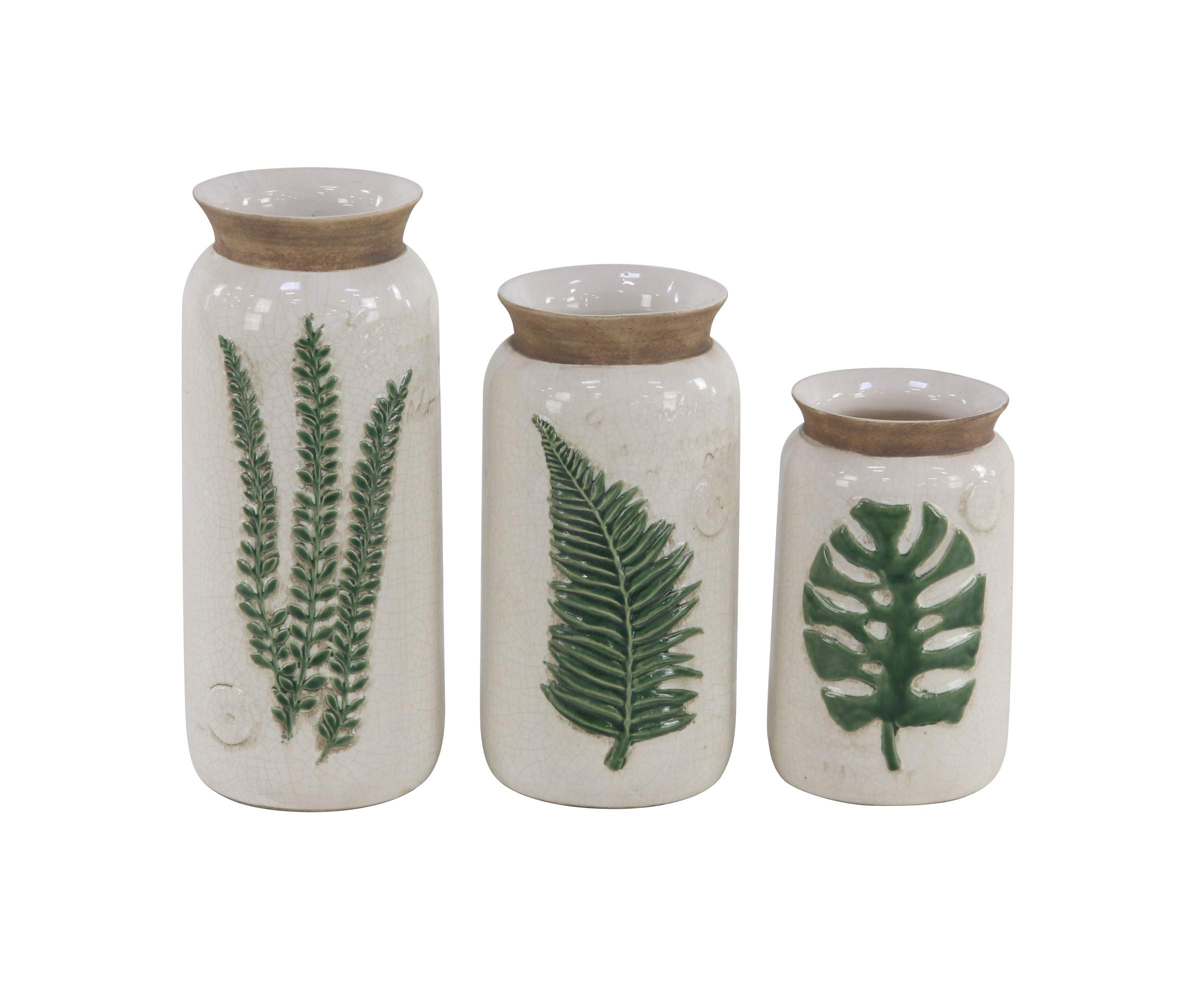 Deco 79 Ceramic Leaf Vase, Set of 3 8", 10", 12"H, White