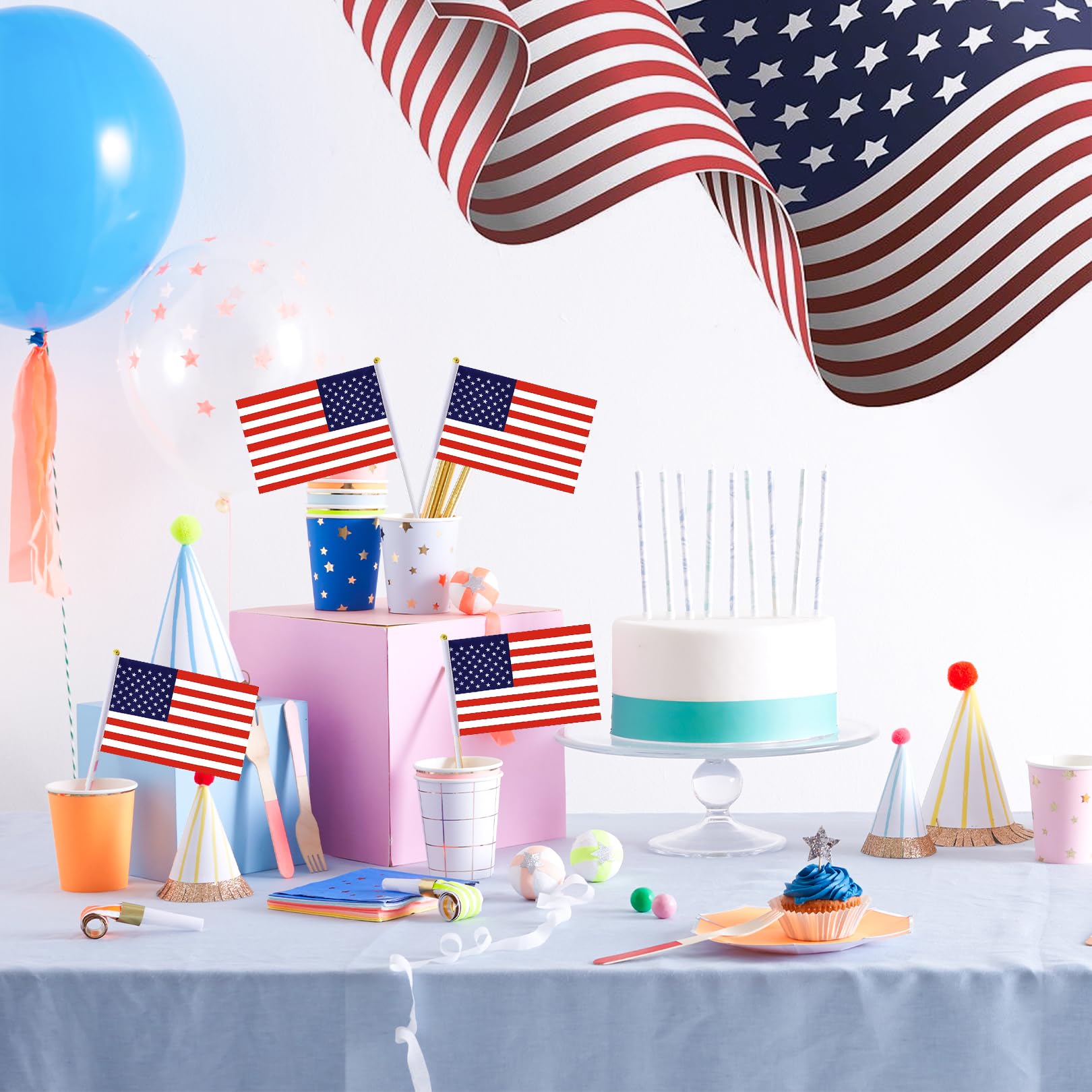 10 sztuk flagi USA, July Independence American Flag ręcznie robiona dekoracja | Amerykańska flaga wisząca, amerykańska mała flaga na stół, amerykańska mała flaga stołowa na imprezę