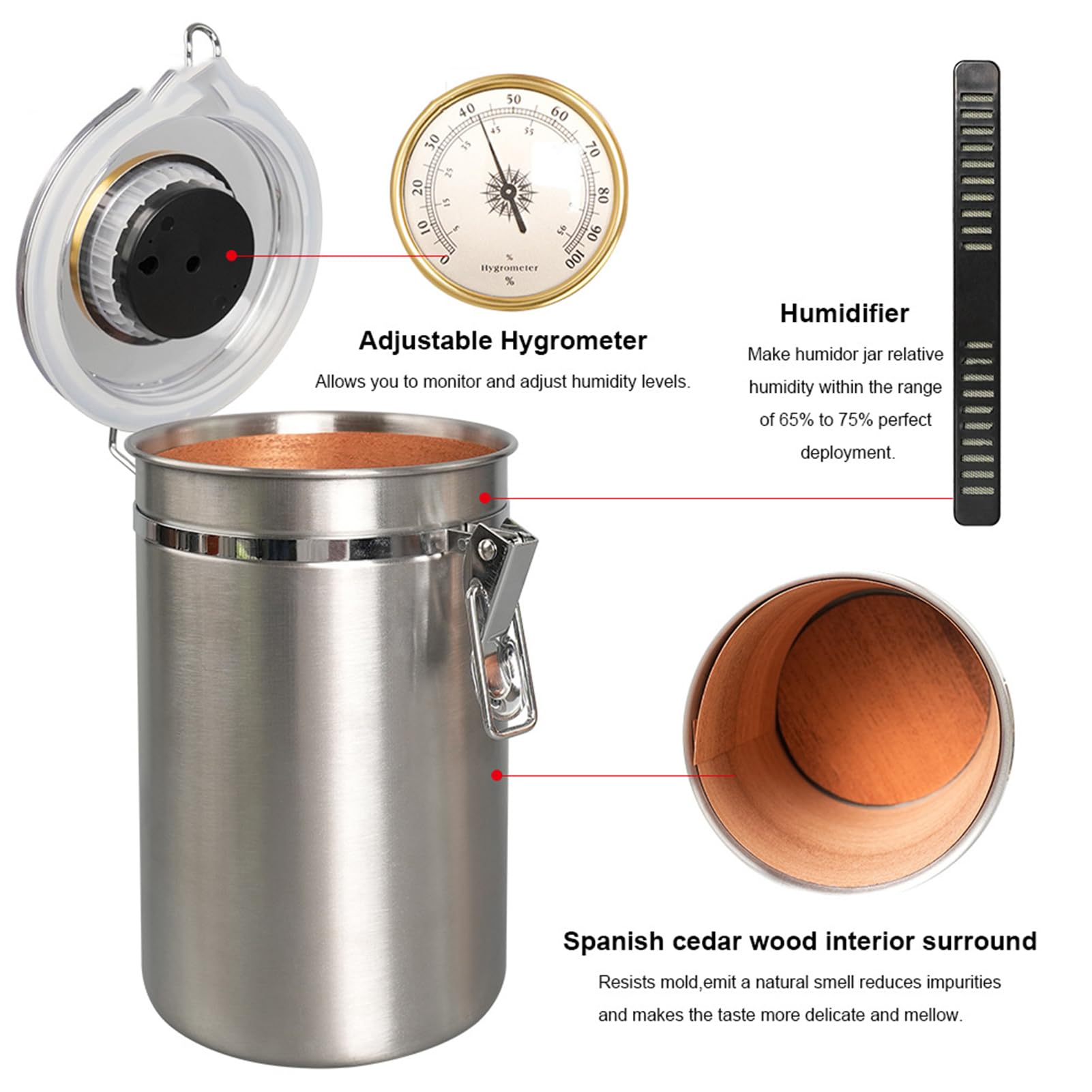 pipe tobacco humidors MUXIANG Jar Tin Can Stainless Steel Cigar Humiditor with Hygrometer & Humidifier CG0009 (Small) : Health & Household Stainless Steel Cigar Humiditor, Pipe
