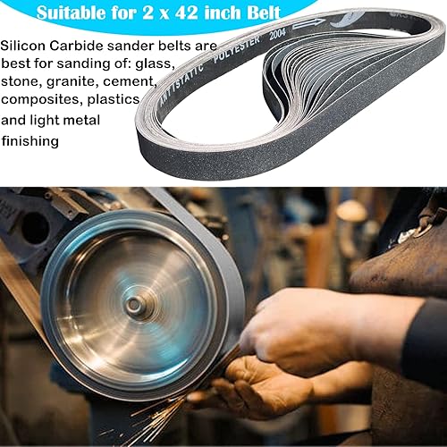 Miniatura 7 de Juego de 12 correas de lijado de carburo de silicio de 2 x 42 pulgadas, 400, 600, 800, 1000 granos, papel de lija de alto rendimiento para afilar