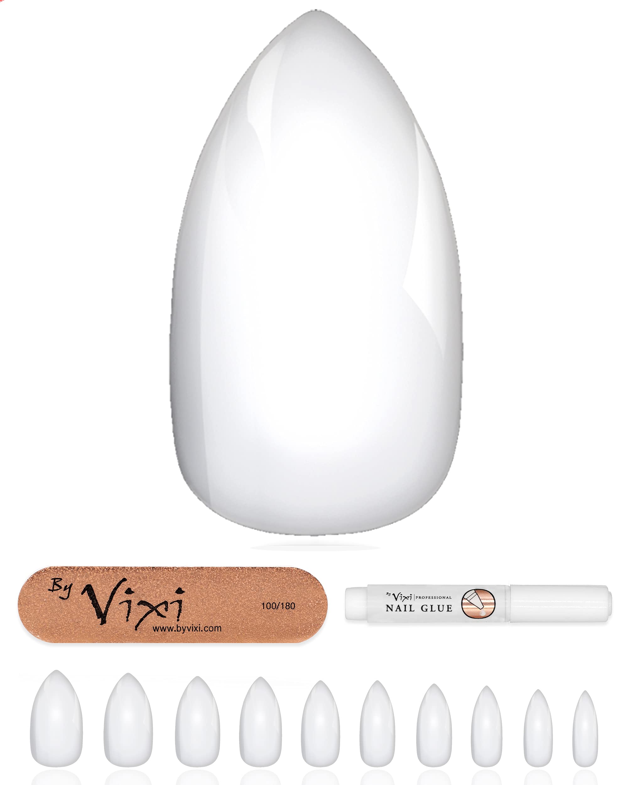 By Vixi600 Pieces Stiletto Nails 10 Sizes - Medium Full Cover Nails For Salon Use and DIY Nail Art - ? FREE GLUE ? & ? SMALL PREP FILE ?