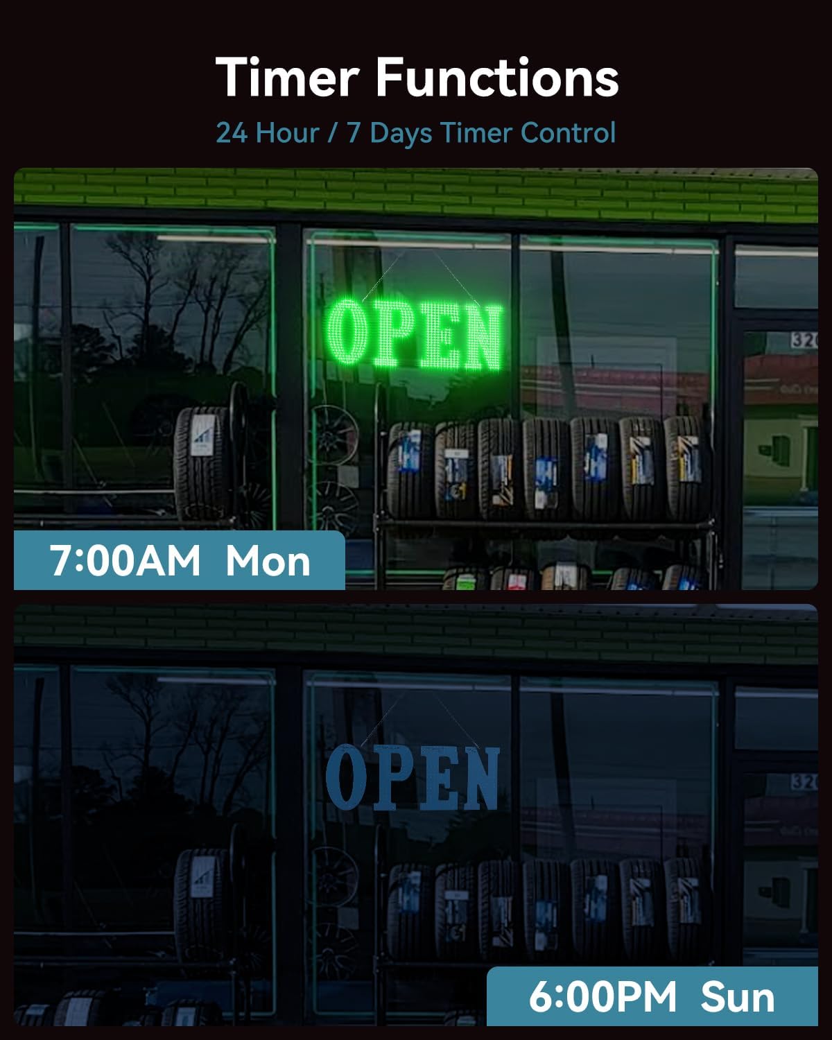 30"x10" Large LED Open Sign BT and Remote Control Open Signs Super Bright Dimmable Business Open Sign for Storefront Window Bar Salon Cafes Retail Shops Green - Image 4