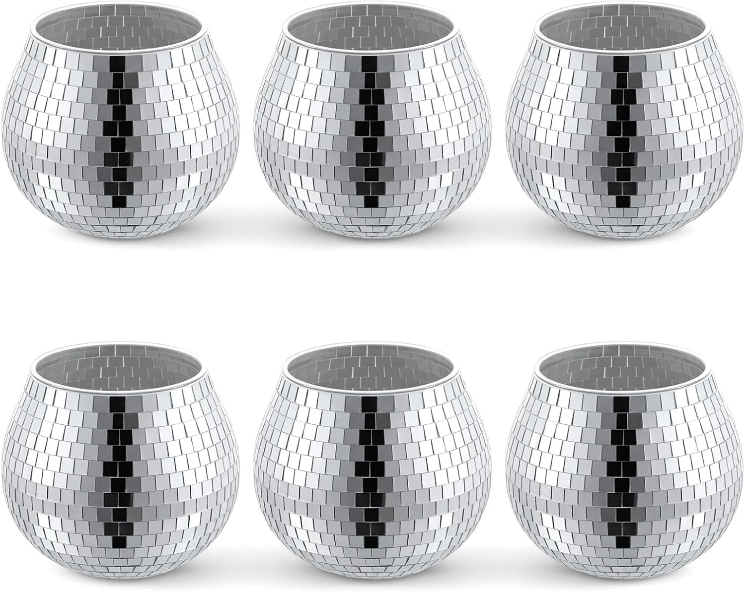6 PCS Disco Ball Candle Holder, 3.9X3.74Inch Silver Disco Ball Vase Multifunctional Pencil Cup Discos Flower Vase Centerpieces for Wedding Centerpieces,Birthday,Office,Bedroom Classroom Decor