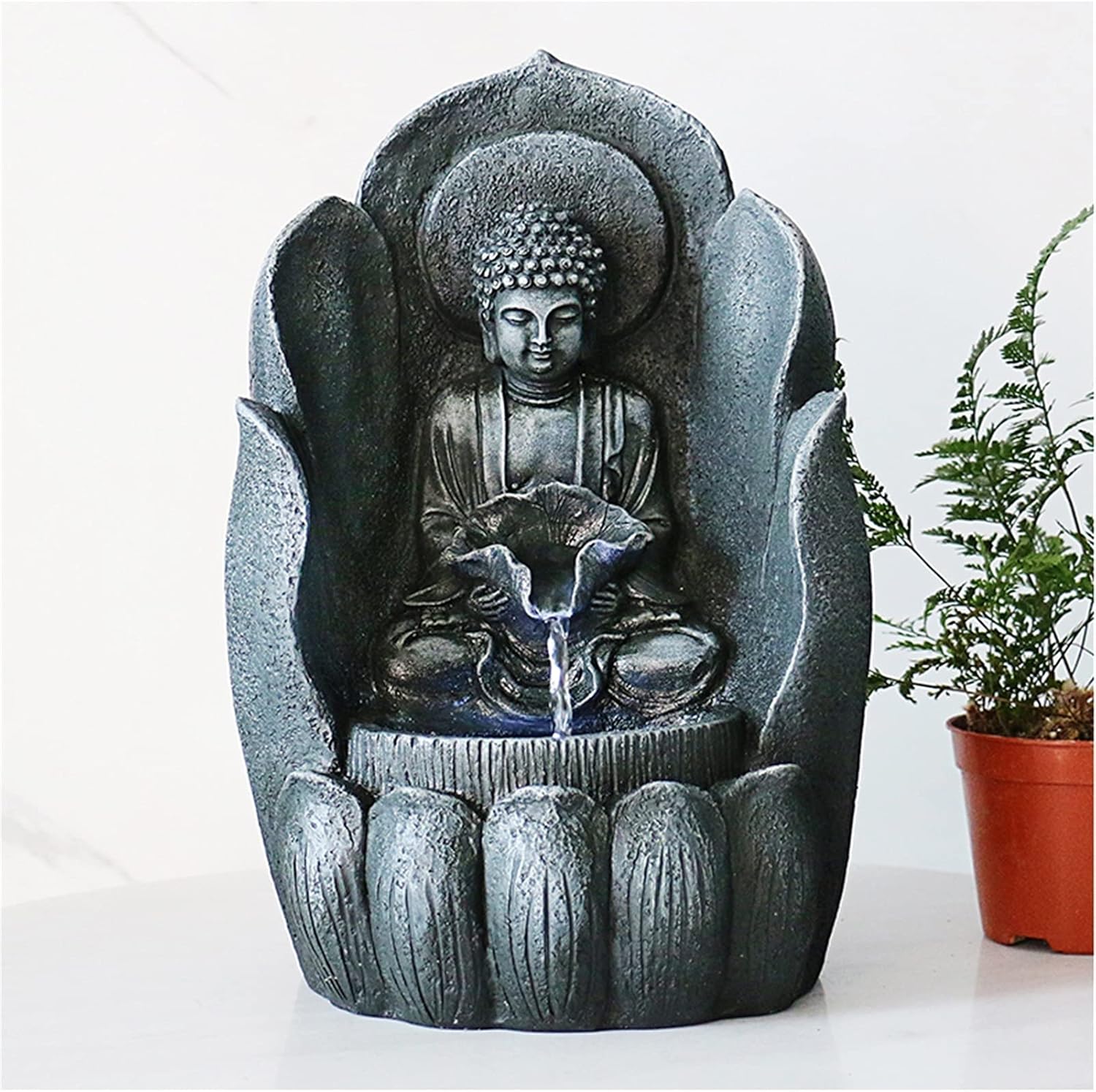 Tabletop Fountain Buddha Fountain Indoor Outdoor Buddha Face Zen Water Fountain Desktop Lucky Buddha Statue Water Fountain Home Decoration Desktop Fountain