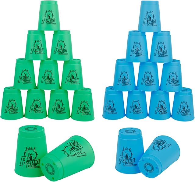 Toyosport 24pcs Sport Stacking Cups, Speed Stacking Cups Challenge Sports Training Speed Games for Party Games Adult Kids Travel Games, 12PCS Blue+12PCS Green