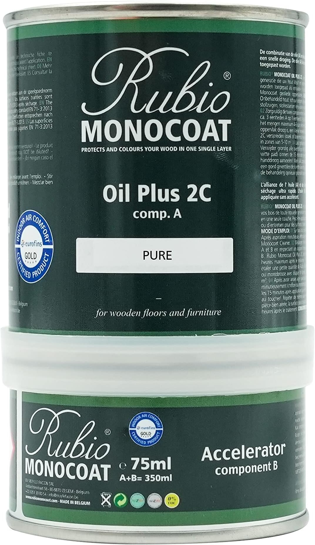 Rubio Monocoat Wood Protection Paint – Pure | Oil Plus 2C | Fast Drying Indoor VOC Zero% | Enhances Wood Grain with Natural Ingredients | Includes Hardener (Part B) | Flaxseed Oil-Based Protective