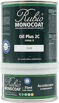 Rubio Monocoat Wood Oil Finish 175 ft² - Pure | Oil Plus 2C | Quick-Dry, Eco-Friendly Linseed Wood Oil for Indoor Use, Includes Accelerator (Part B) | Protector | 350 ml