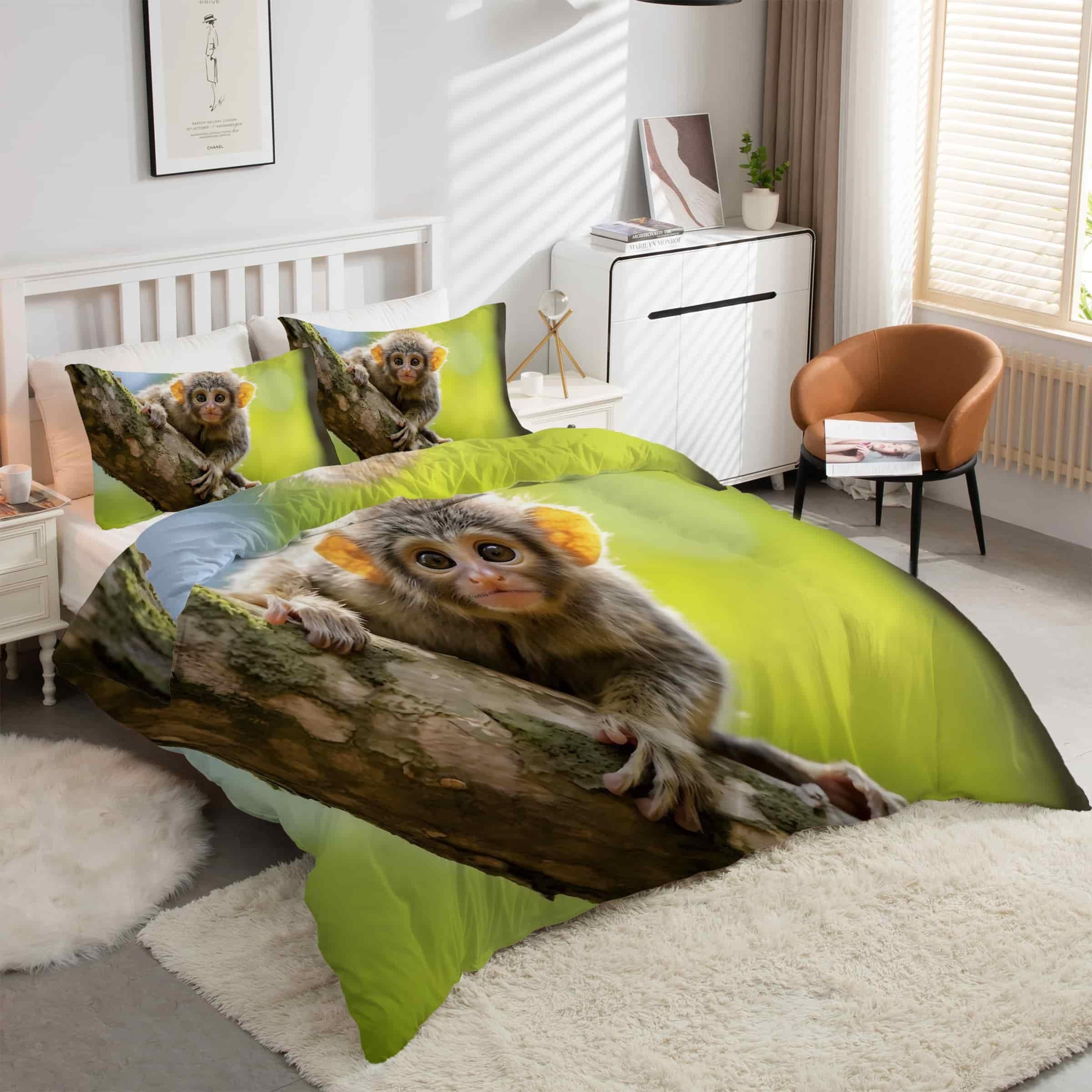 Housse de couette 220x240 singe capucin ensemble de literie microfibre imprimé animal kK1799
