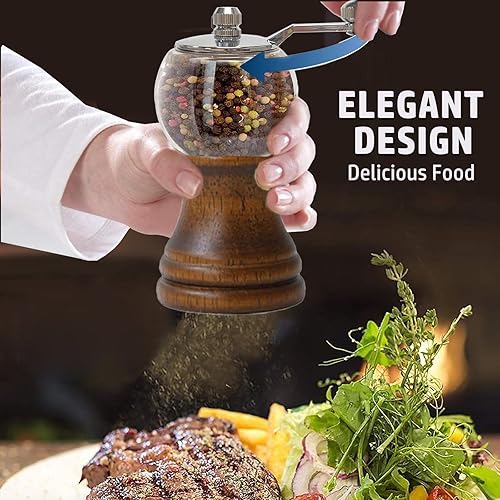 Vista 20 de Juego clásico de molinillo de pimienta de madera con batido de mano y magnífico madera de sal y acrílico, cuchillas de cerámica con mango de metal