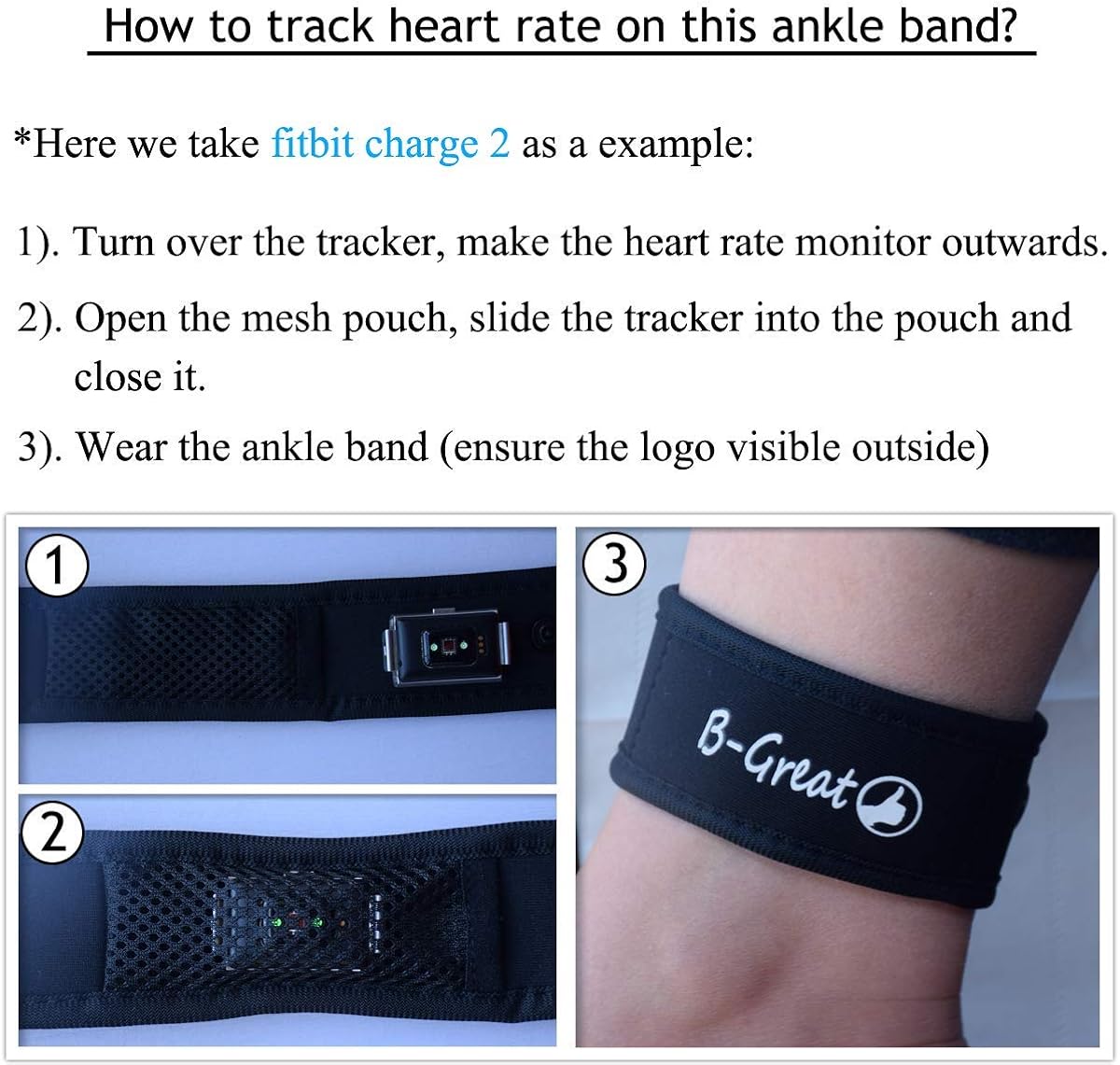 B-Great Ankle Band with Mesh Pouch for Men and Women Compatible with Fitbit Flex 2/Fitbit One/Fitbit Alta/Fitbit Charge 2 3 4/Fitbit Inspire HR 2 Fitness Tracker