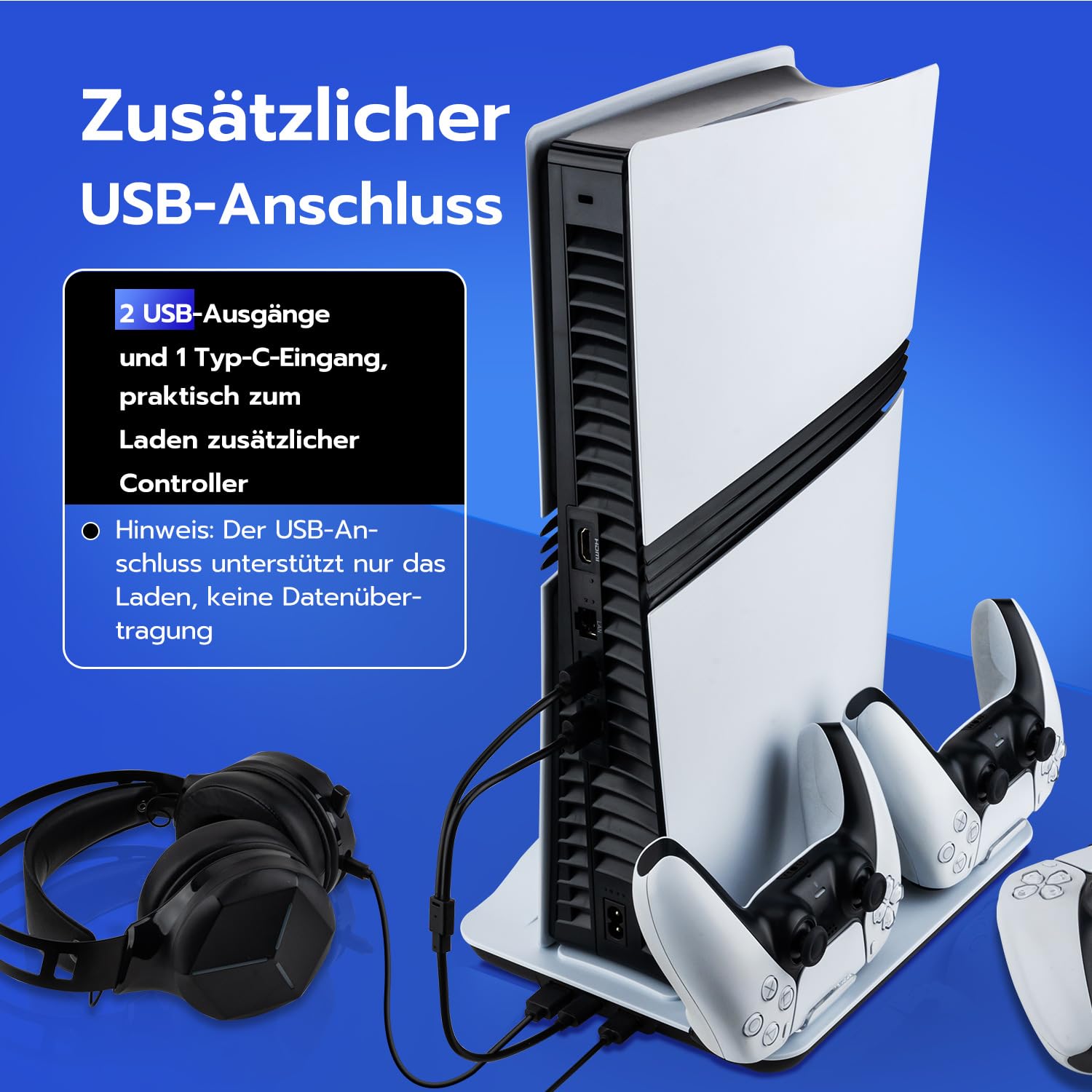 Mcbazel PS5 Kühlständer mit Ladestation | 3-Stufen Kühlventilator + 2 Controller Laden Kompatibel mit PS5/Playstation 5 Pro/PlayStation 5 Slim Disc & Digital – Weiß
