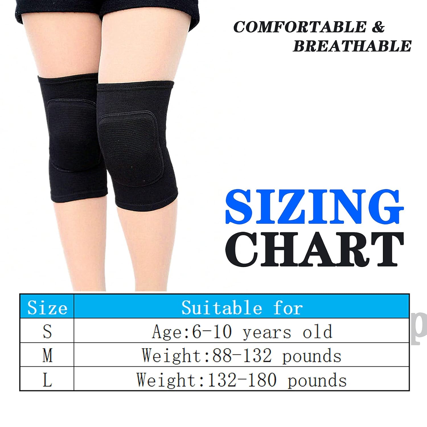 Protective Sponge Knee pads for Volleyball, Soft Breathable Knee Support Knee Brace for Adult Kids Sports Dance Football Gym Skating (Full Black, Large) : Sports & Outdoors