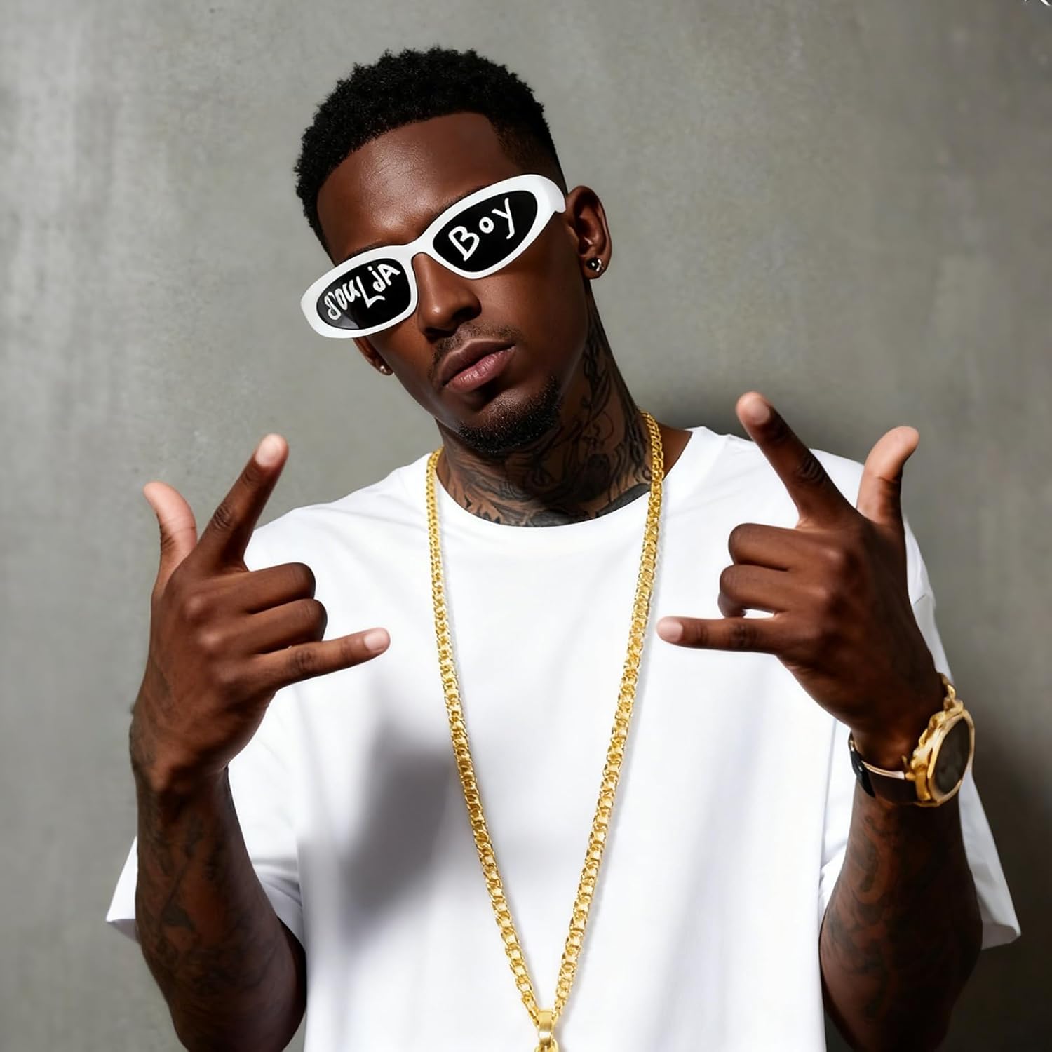 Rapper Glasses Costume Accessories, White Sunglasses Hip Hop Costume 2000s 90s 80s for Men Women Halloween - Image 3
