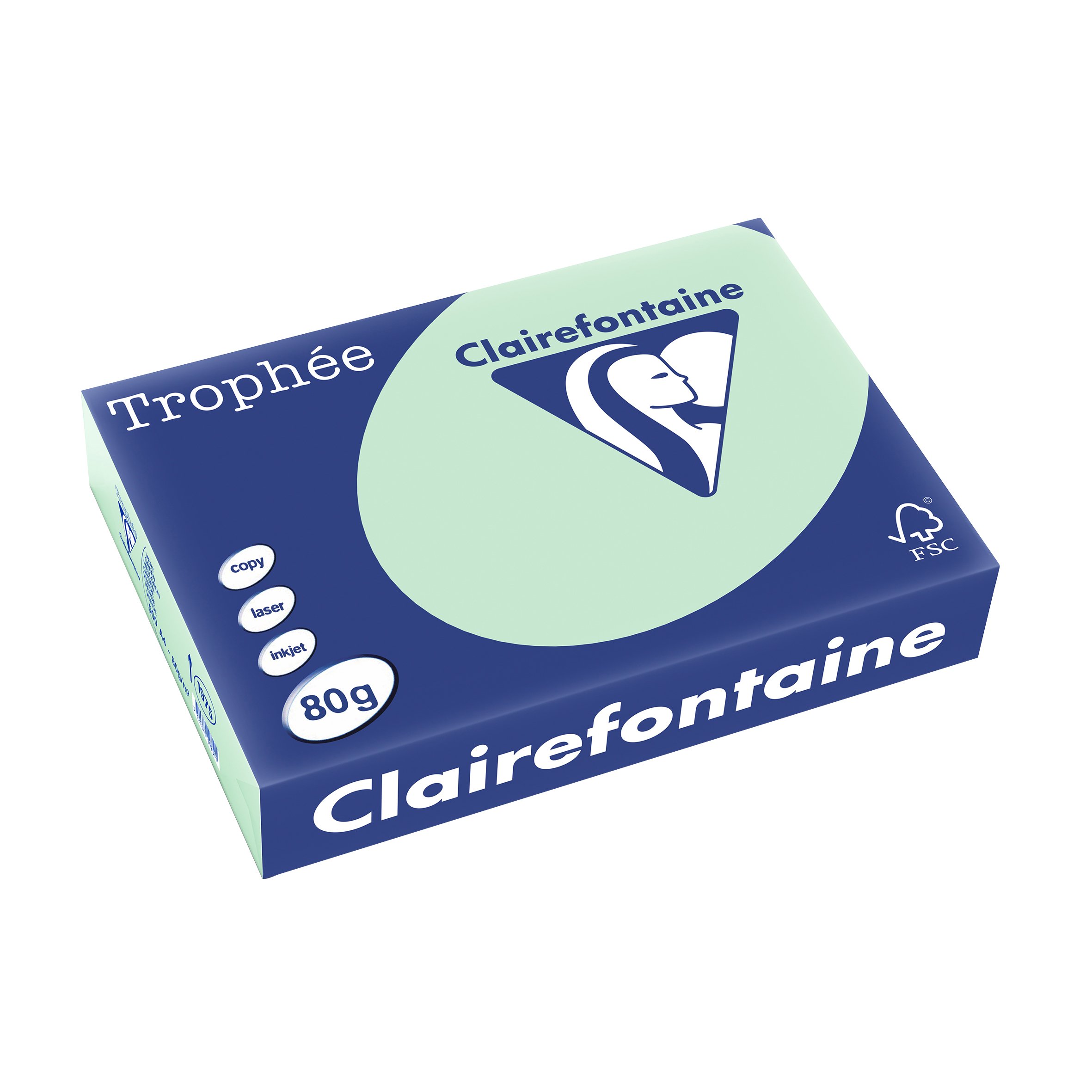 Clairefontaine - Réf. 1975C – 2500 feuilles de papier couleur au format A4 - Trophée 80 g/m² – Carton contenant 5 ramettes de 500 feuilles – Couleur vert