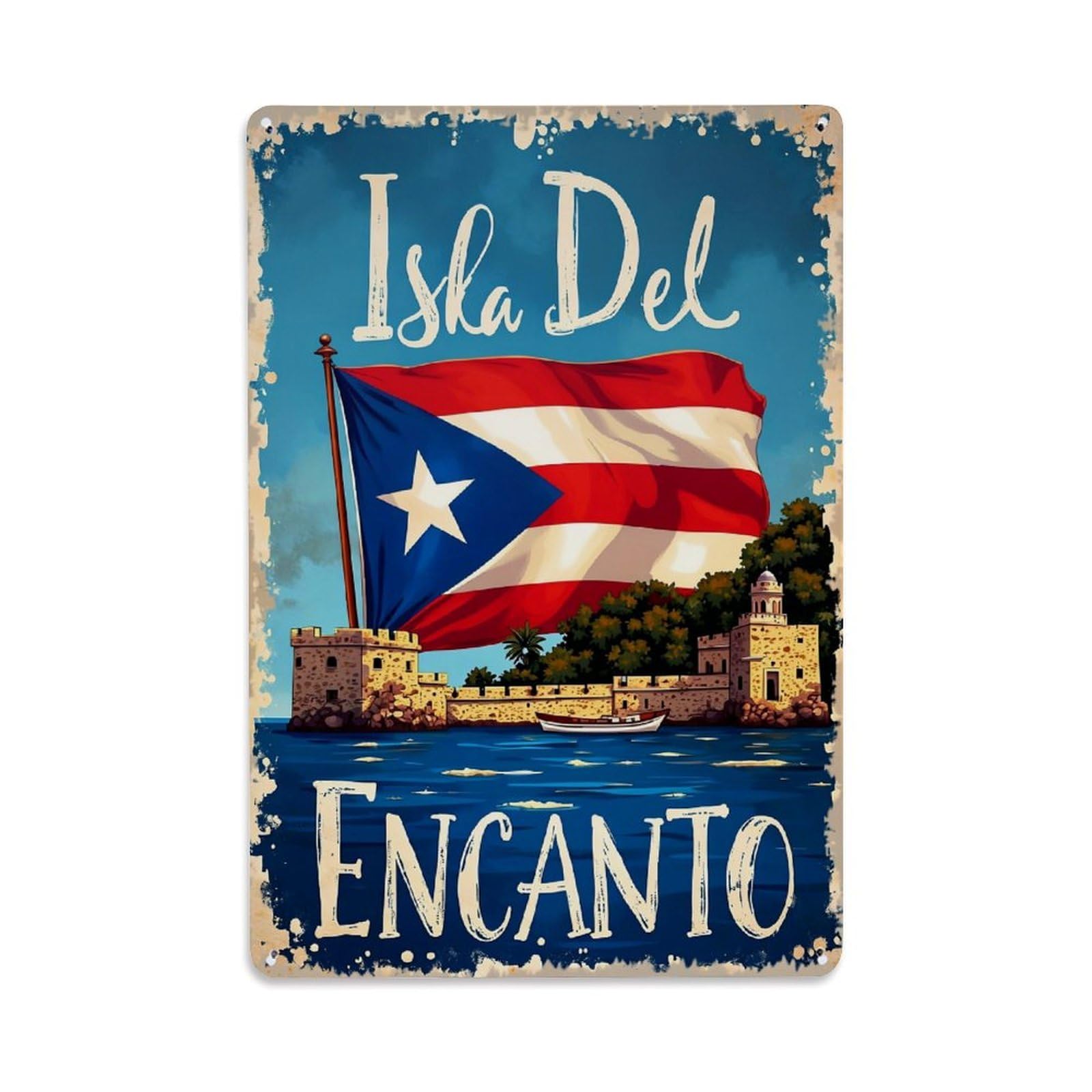 Jdfenggu Vintage Island Flag Castle Water Boat Retro Metal Tin Sign, Decor Art Poster For Bar, Home, Man Cave, Kitchen, Laundry Room Gift 8X12inch