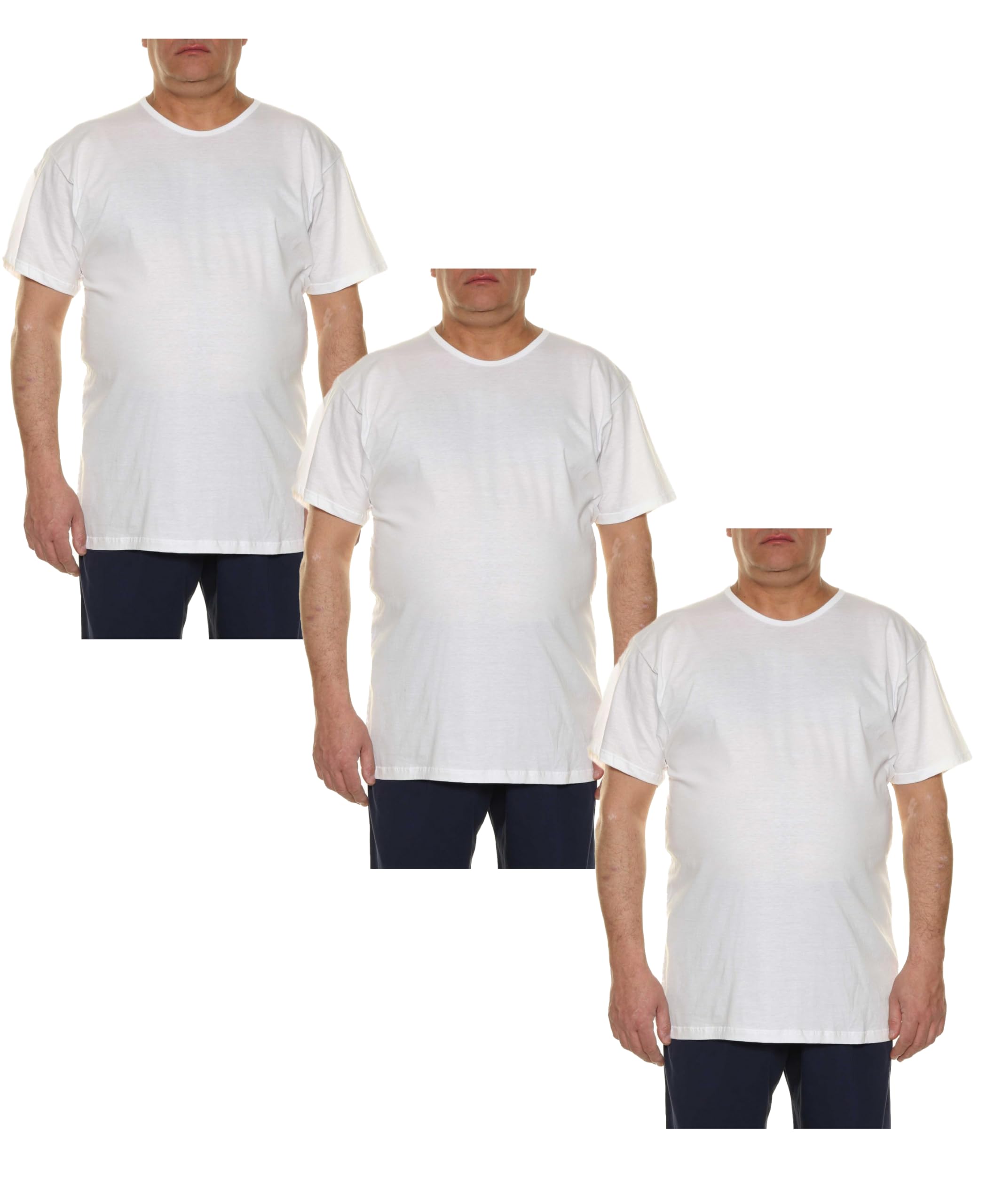 T-Shirt Intima da Uomo, Set di 3 Pezzi, Girocollo, Cotone Bianco