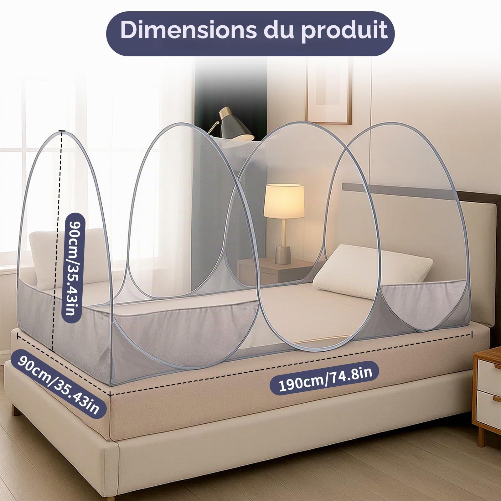 Moustiquaire pliable pop-up pour lit simple familial avec fermeture éclair, tente de camping portable, tente de moustique facile à installer pour la maison, le camping, les voyages, le dortoir
