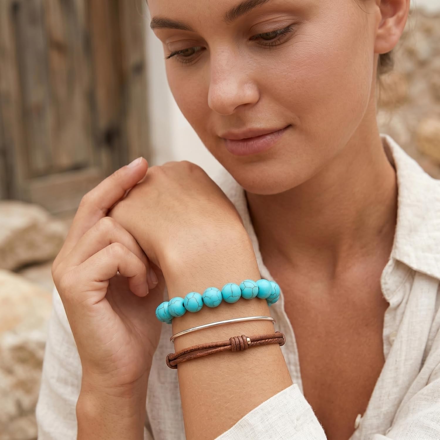 Genuine Turquoise Bead Bracelet for Women Authentic Western Bracelet Vintage Natural Gemstone Real Turquoise Jewelry for Women