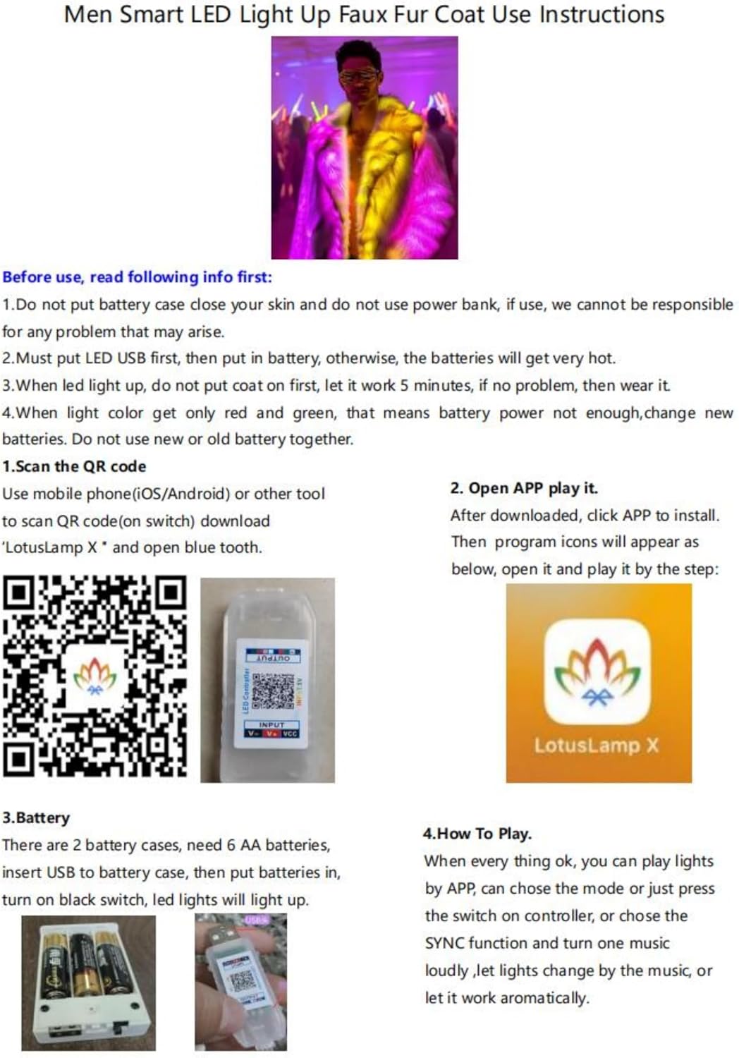 Men's Glow Faux Fur Grey Coat with Smart LED Lights - Bluetooth Music Sync, Color-Changing Rave Jacket