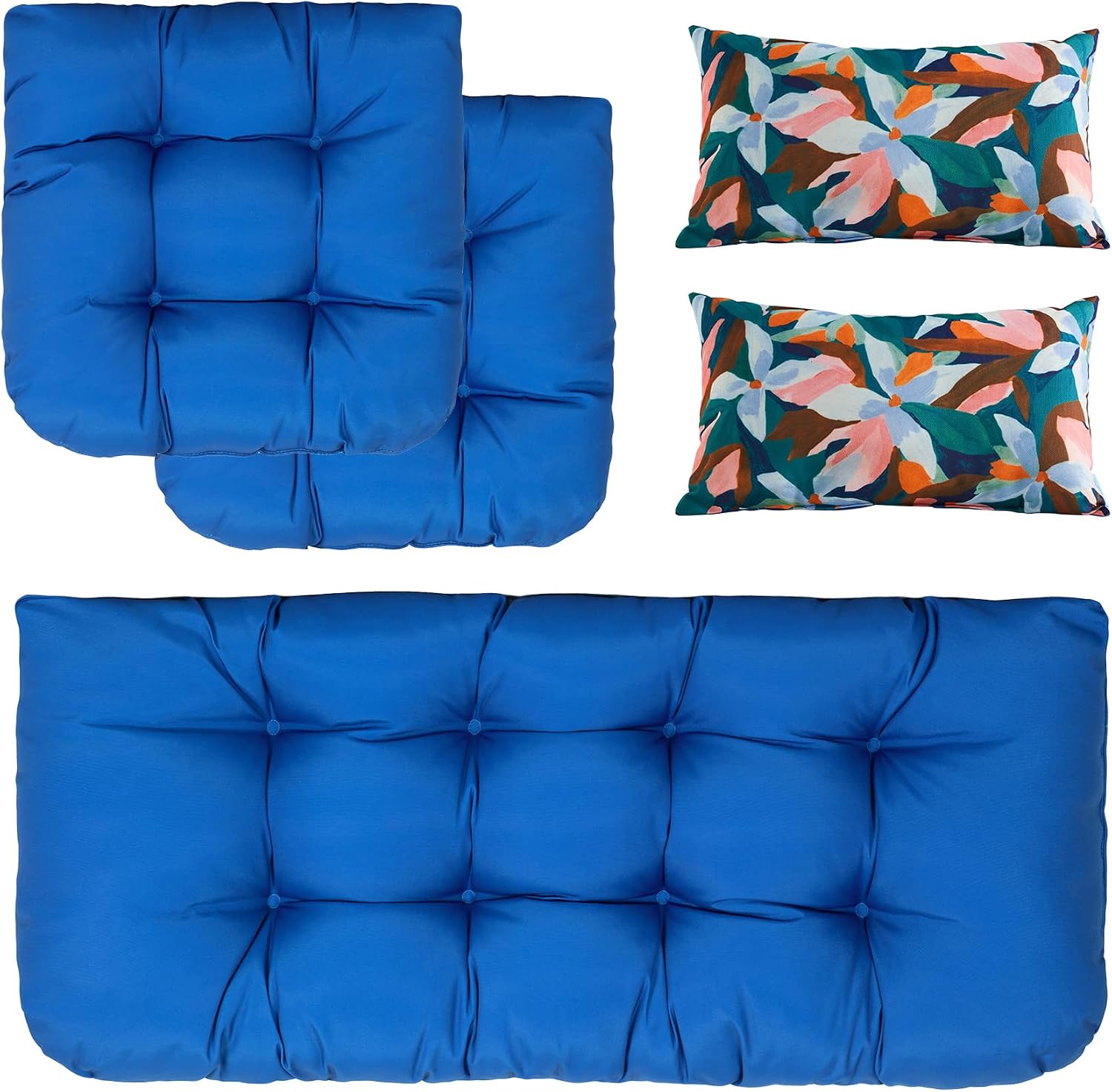 ARTPLAN Outdoor Cushions Loveseat All Weather Chair Cushions Bench Cushions Set of 5 Wicker Tufted Pillow for Patio Furniture