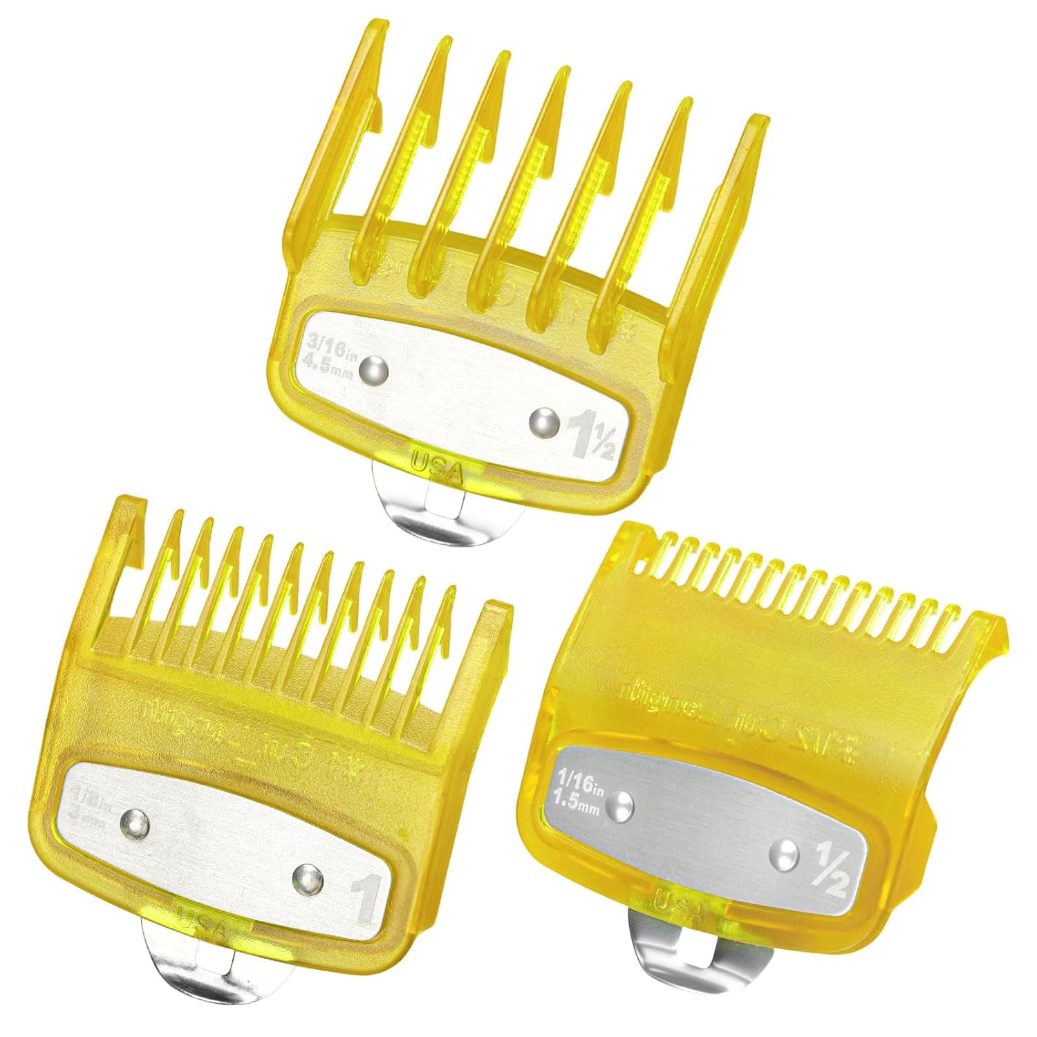 CHARYONG Metal Clipper Guards for Wahl - #1/2 (1.5mm), #1 (3mm), #1.5 (4.5mm) Professional Barber Trimmer Guide Set