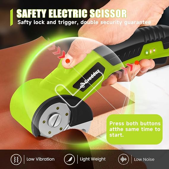 Cordless Electric Scissors,Cardboard Cutter Heavy Duty Scissor with 3 Blade, Safety Lock & Extra Blade,Rotary Cutter for Cardboard Fabric Plastic Leather Green