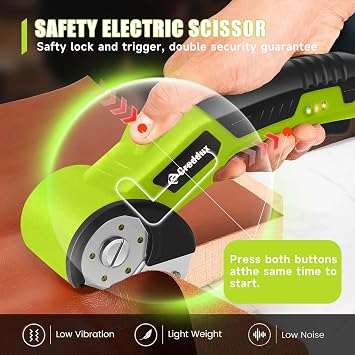 Cordless Electric Scissors,Cardboard Cutter Heavy Duty Scissor with 3 Blade, Safety Lock & Extra Blade,Rotary Cutter for Cardboard Fabric Plastic Leather Green