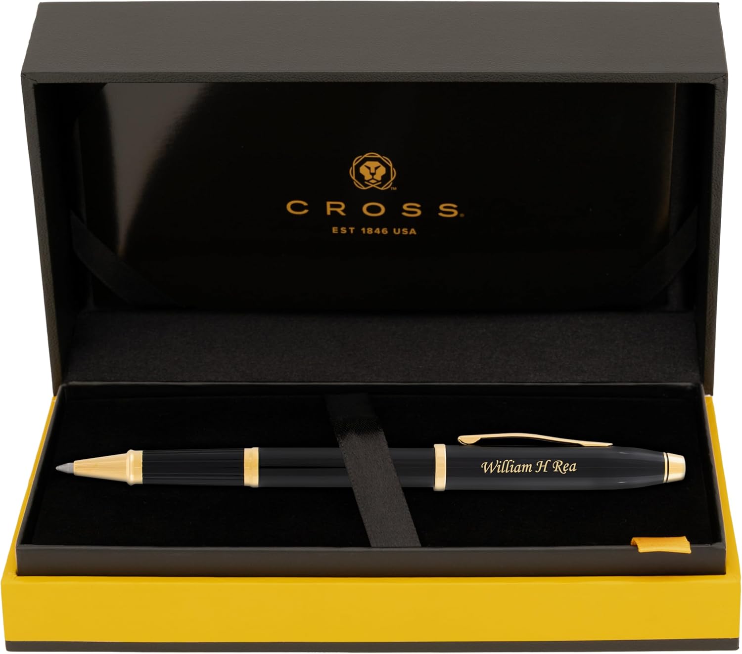 Engraved Cross Century II Capped Rollerball Pen in Black Lacquer with Gold Trim. Executive Personalized Gift for Graduation, Holidays, and Milestones.