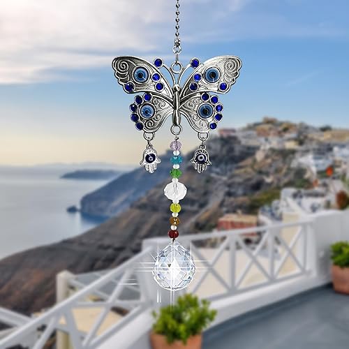 Miniatura 5 de Persofine Window Hanging Suncatcher with Crystal,Blue Butterfly Garden Hanging Rainbow Maker Ornament (Butterfly)