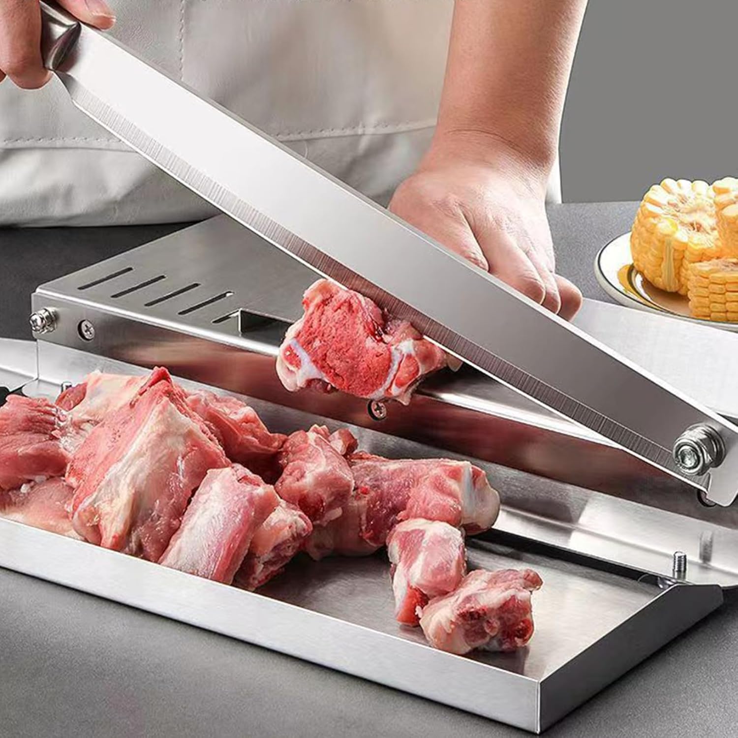 Manual Frozen Meat Slicer,Stainless Steel Bone Cutter with Scale and Food Tray,Food Slicer Slicing Machine for Home Cooking of Hot Pot Shabu Shabu BBQ