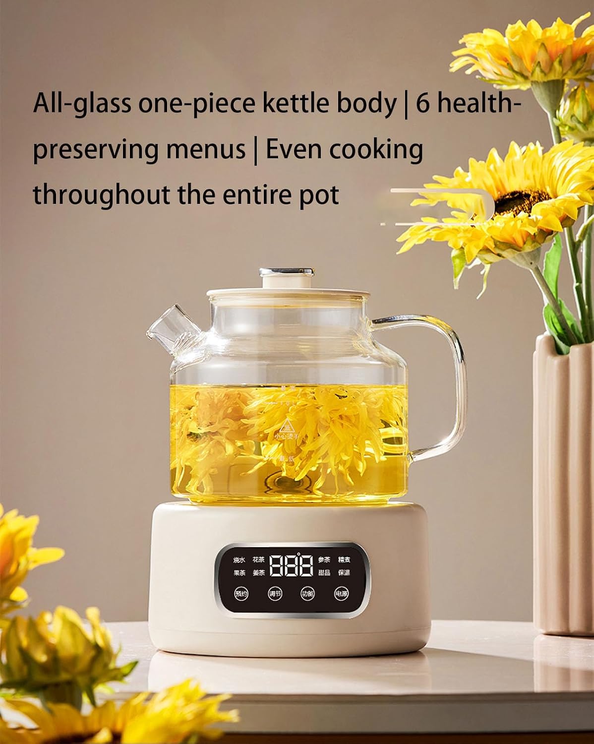 Glass Electric Kettle 1.2L Smart Electric Kettle Borosilicate Glass Health Pot with Tea Infuser Digital Temperature Control 24 Hour Timer Multifunctional Tea Stew Dessert