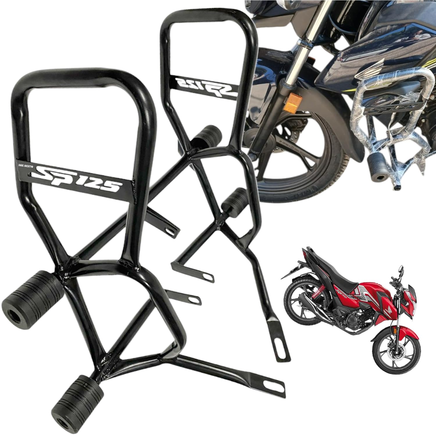 Dhe Best Bike Metal Crash Guard Frame Support 4 Slider Leg Guard Black Suitable for Honda Shine 125 SP BS6-picture-16