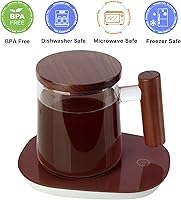 Vista 3 de COMI Tazas de café de cristal, tazas de café transparentes con tapa y asa de nogal, taza de boca ancha extra grande, perfectas para latte, moca