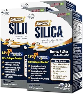 LABO Nutrition Bioactive Silica – Hair, Skin, Nails, Collagen Formation, Joint & Bone Strength – Support Bone Health & Collagen Booster– 99% Purity Rice-Derived Silica Supplement, 30 Vegan Softgel x 3