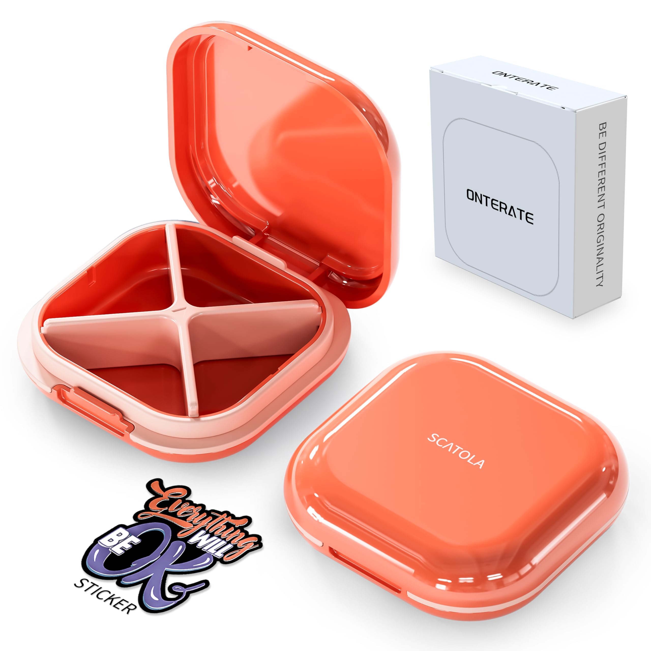 Small Pill Case, Travel Pill Box, Portable Pill Organizer, Pill Container for Pocket 4 Compartments, Daily Compact Travel Medicine Holder for Vitamins Medication (Pink)