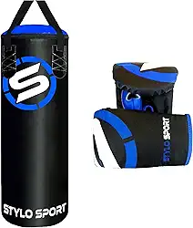 Saco de Pancada Infantil Boxe 70 + Luva de Treino Bate Saco Kids Stylo (Azul)