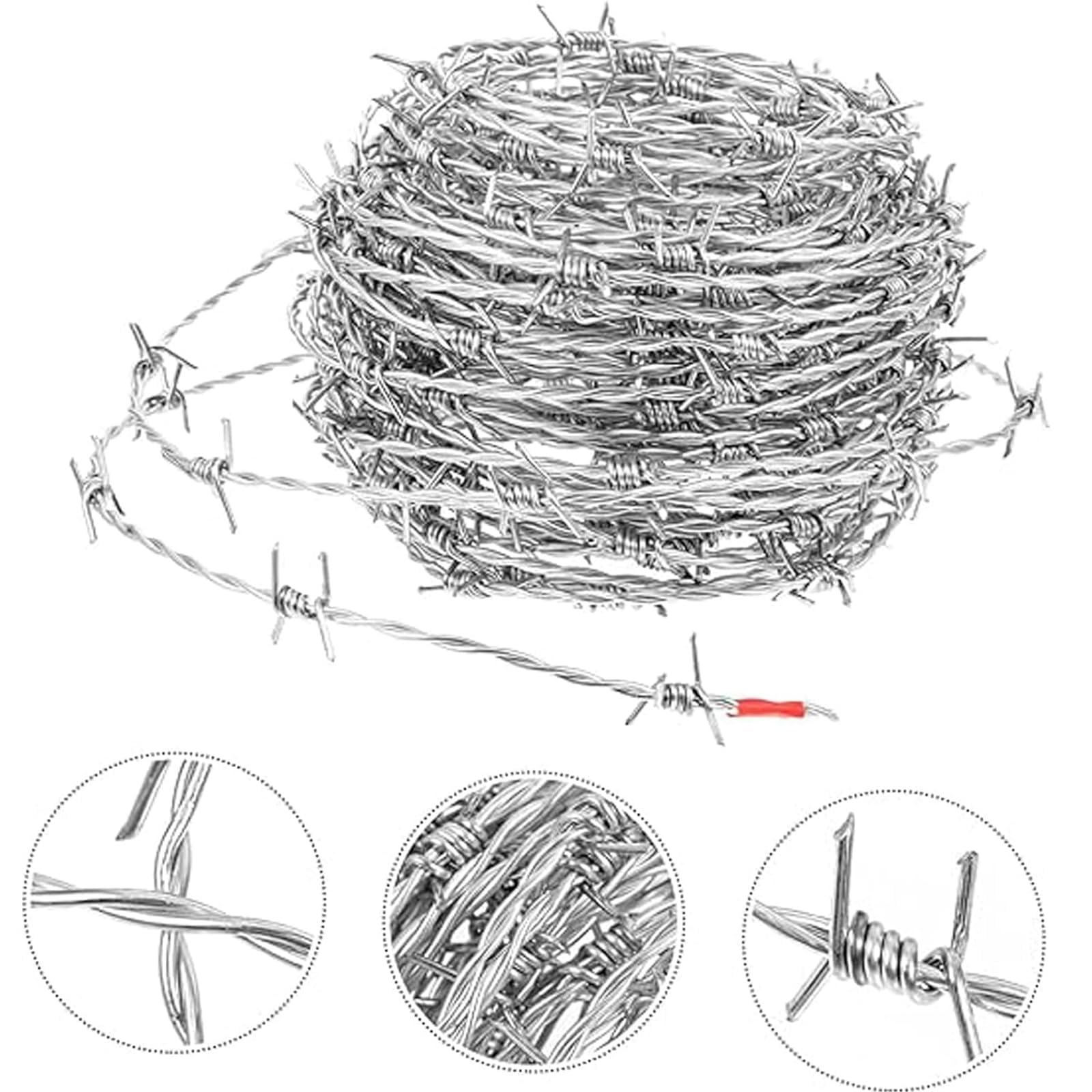 Alambre de Espino Galvanizado en Caliente - Bobina para Cercas de Seguridad Rural - Doble Cadena Acero Resistente para Vallados Ganaderos/Almacenes,2.2mm,200m(656ft)